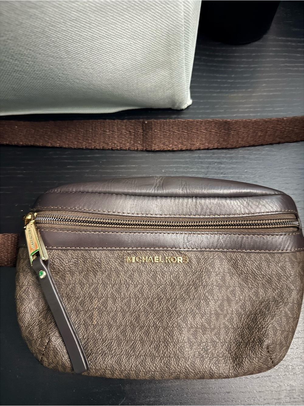 Michael Kors Brown and Dark Brown Men's Belt Bag with Gold Hardware